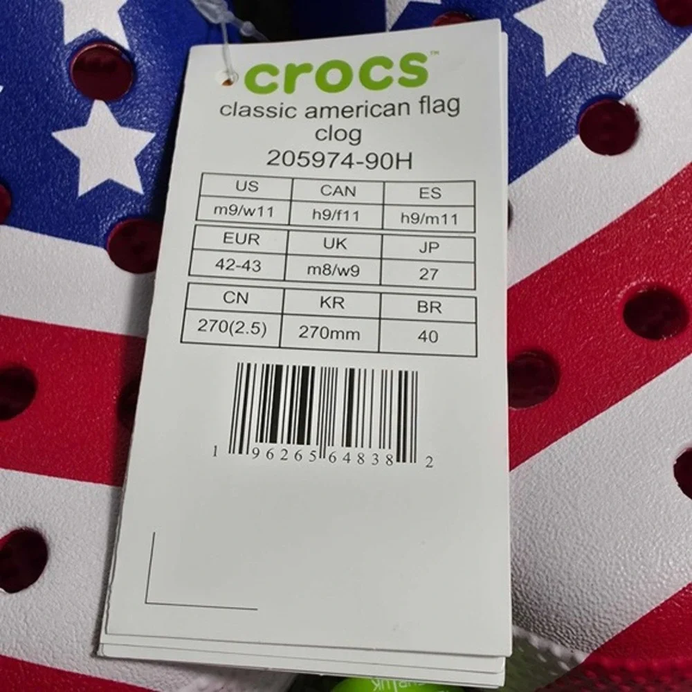 Crocs Classic American Flag Clogs‎ Size Mens 9 Womens 11 USA Patriotic Shoes NWT